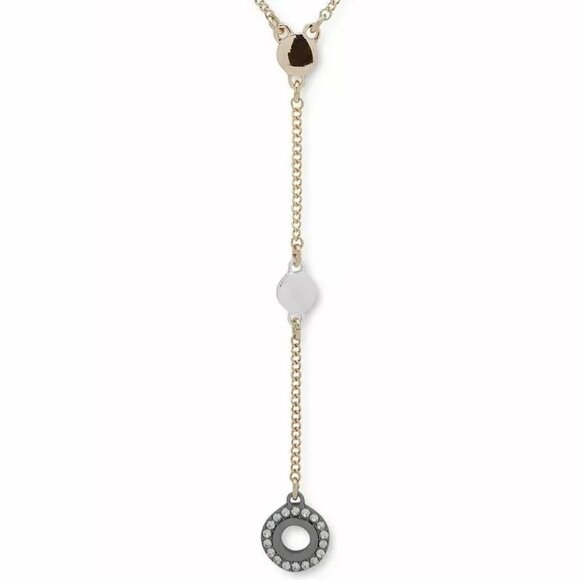 DKNY Tri-Tone Pavé Circle Lariat Necklace - Picture 2 of 2
